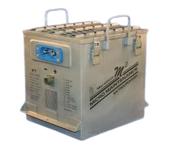 The model M3 X-23-1 (P/N 32955-002) is a 20-cell Micro-Maintenance battery, with a nominal voltage of 24V, and a nominal capacity of 23 Ah, at a weight of only 60 lbs. (max). The M3 X-23-1 will provide an Imp (15-second discharge @ maximum power transfer) of 1300 amps at room temperature.

The battery incorporates a state-of-the-art negative pasted electrode that provides high volumetric and gravimetric energy density. This, along with the standard sintered positive electrode, provides a high capacity battery with excellent power. Other characteristics of the battery include our standard, internally threaded butt terminals, long life separators, nylon cell cases and covers. The design of the battery increases the electrolyte reserve to more than two times the standard Ni-Cd battery.