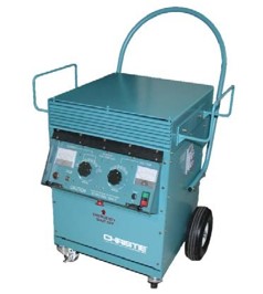 The Model R-400 is a static 28 Volt DC Ground Power Unit designed for electrical and mechanical simplicity, physical ruggedness and component accessibility, all contributing to highly reliable operation, ease-of-use and easy maintenance.

The R-400 accepts three-phase, 50/60 Hz, 208/230/380 or 460 VAC Input Power, allowing the unit to be used virtually anywhere in the world. Built-in safety features include heavy-duty thermostats in the input control circuit, which are designed for thermal overload protection, and automatic shut-off by an airflow sensor in the event of fan failure.





The robust design of the R-400 heavy-duty power transformer ensures easy handling of high-current demands, without compromising reliability and long life. Multiple taps on the transformer secondary allow the output voltage to be adjusted, and a resistor network permits the output current to be limited. These functions are conveniently controlled from the front panel using multi-position switches.

The R-400 DC Output is fully filtered to eliminate ripple voltages and spikes from entering avionics, and to suppress RFI energy produced by the transient generating circuits to better than MIL-STD-461A.  In addition to its highly rugged construction, the R-400 offers the user many ergonomic and convenience design features such as separate, easy-to-read voltage and current analog meters, and large, pneumatic rear-wheel tires for ease-of-mobility on the ramp of in the hangar. Additional standard features include a 115 VAC convenience duplex outlet for accessories, lighting of power tools, and side cable hooks for storage of input and output cables.