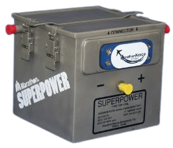 The TSP-1749L (p/n 33283-001) is a 20-cell Super Power Nickel Cadmium battery, with a nominal voltage of 24V, and a nominal capacity of 17 Ah, at a weight of only 38.5 lbs. (max). The TSP-1749L will provide an Imp (15-second discharge @ maximum power transfer) of 800 amps at room temperature.  The TSP-1749L was designed to meet or exceed all of the electrical and  environmental requirements of RTCA/DO-293.  The Marathon TSP-1749L Super Power battery is a greatly improved nickel-cadmium (Ni-Cd) battery that features:

 	High porosity sintered carbonyl Nickel electrodes utilizing a Nickel-Steel foil substrate for improved current collection and increased cell reliability.
 	Long life, durable micro porous polypropylene gas barrier membrane of proven durability in hot oxidizing environment has eliminated the classic “Thermal Run-a-way” problem with early Nickel Cadmium batteries.
 	Long life, durable microfiber polypropylene fabric on both sides of the gas barrier provide superior wicking action that enables the electrolyte conductivity to remain high even if the electrolyte level is below the top of the electrodes.
 	Ternary electrolyte solution is specifically formulated to provide excellent cell performance over a wide range of temperatures.
 	Redundant temperature sensors that can be used to disable battery charging or alert crew of increased battery temperature
 	Stainless Steel battery case and cover assembly that withstands corrosion.