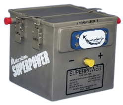 The TSP-1749L (p/n 33283-001) is a 20-cell Super Power Nickel Cadmium battery, with a nominal voltage of 24V, and a nominal capacity of 17 Ah, at a weight of only 38.5 lbs. (max). The TSP-1749L will provide an Imp (15-second discharge @ maximum power transfer) of 800 amps at room temperature.  The TSP-1749L was designed to meet or exceed all of the electrical and  environmental requirements of RTCA/DO-293.  The Marathon TSP-1749L Super Power battery is a greatly improved nickel-cadmium (Ni-Cd) battery that features:

 	High porosity sintered carbonyl Nickel electrodes utilizing a Nickel-Steel foil substrate for improved current collection and increased cell reliability.
 	Long life, durable micro porous polypropylene gas barrier membrane of proven durability in hot oxidizing environment has eliminated the classic “Thermal Run-a-way” problem with early Nickel Cadmium batteries.
 	Long life, durable microfiber polypropylene fabric on both sides of the gas barrier provide superior wicking action that enables the electrolyte conductivity to remain high even if the electrolyte level is below the top of the electrodes.
 	Ternary electrolyte solution is specifically formulated to provide excellent cell performance over a wide range of temperatures.
 	Redundant temperature sensors that can be used to disable battery charging or alert crew of increased battery temperature
 	Stainless Steel battery case and cover assembly that withstands corrosion.